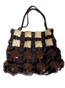 handgemaakte tas van kokosnoot en stof